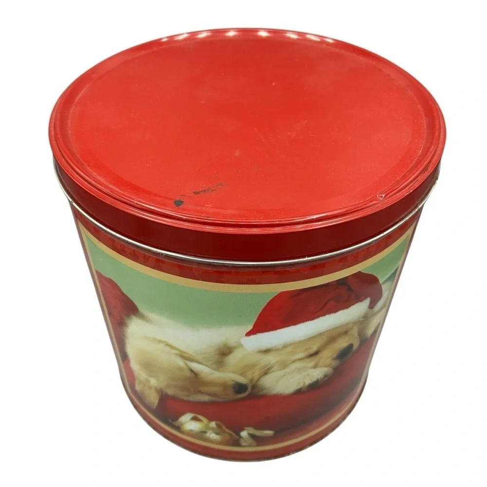 Christmas tin container holiday puppy tin storage decor gift box dog print